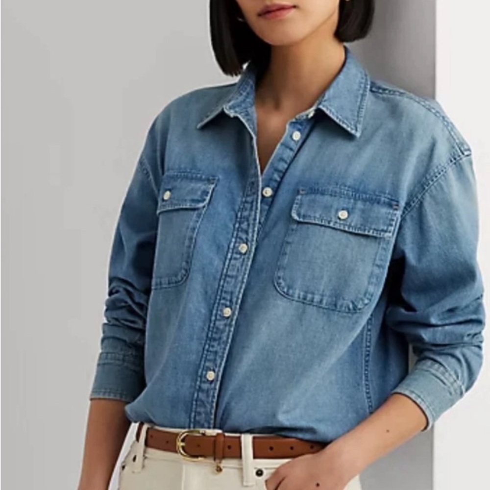 Lauren Ralph Lauren Women’s Cotton Denim Long Sleeve Button Up Size Petite Small